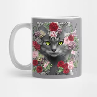 Beautiful Floral Gray Cat Mug
